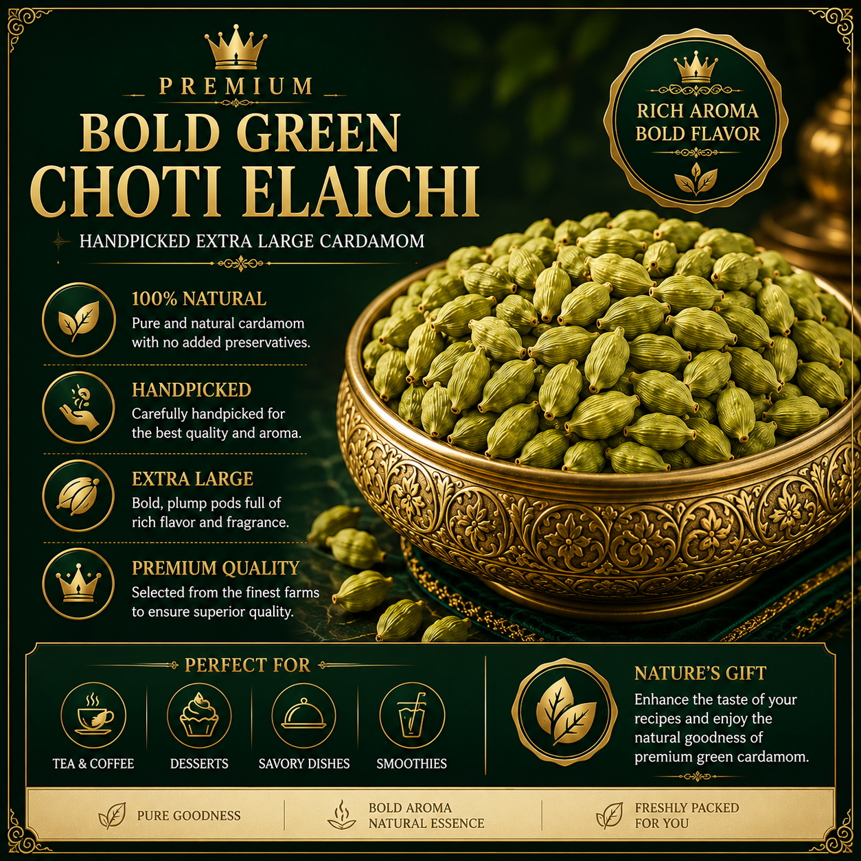 Premium Bold Green Choti Elaichi – Handpicked Extra Large Cardamom (Hari Elachi)