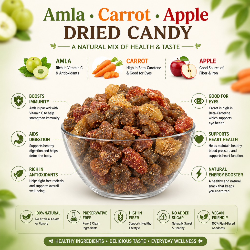 Amla Carrot Apple Chatpata Candy Mix | Healthy Dried Fruit Candy | Immunity & Energy Snack