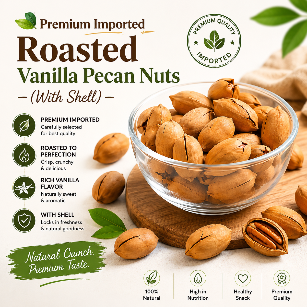 Premium Imported Roasted Vanilla Pecan Nuts (With Shell)