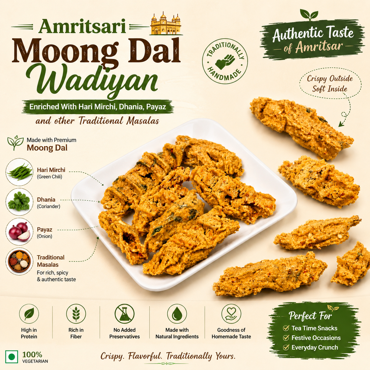 Hari Mirchi Dhaniya Pyaaz Moong Dal Wadiyan